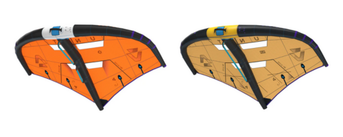 Links zie je een wing met hard handles, rechts zie je een wing met een giek